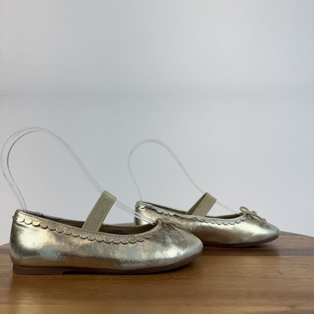 Little Kids Girls Mini Boden Gold Metallic Leather Ballet Flats Shoes Size 11 C